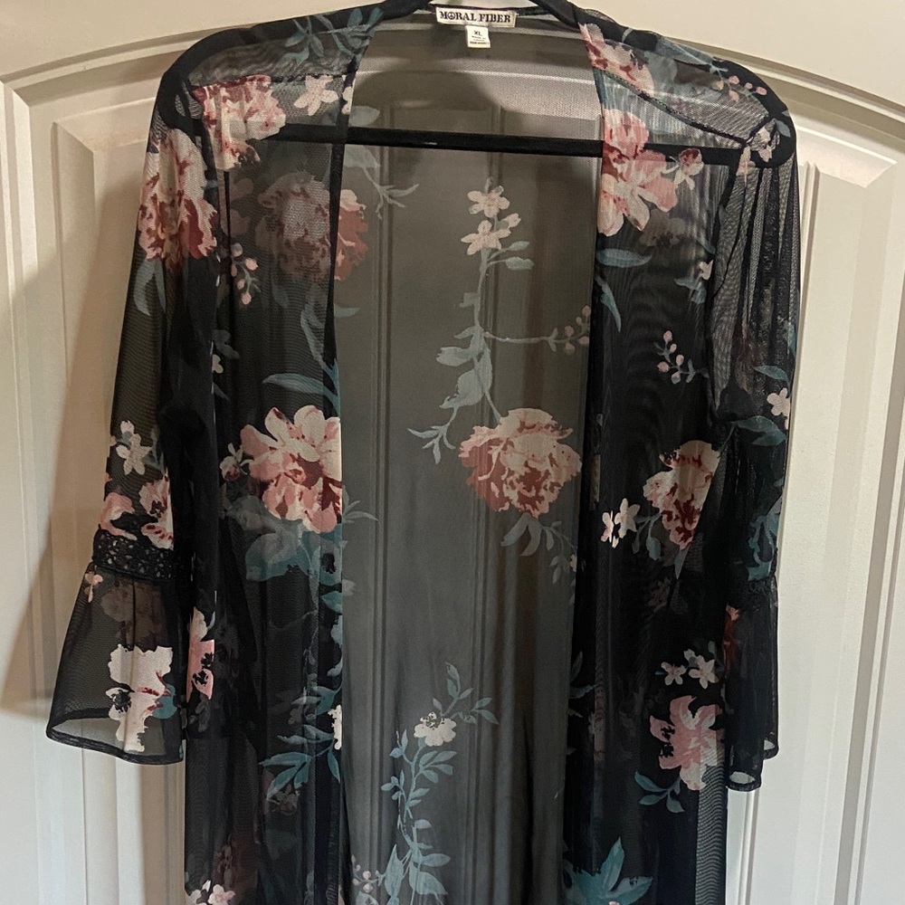 Moral Fiber Black Floral Sheer Robe